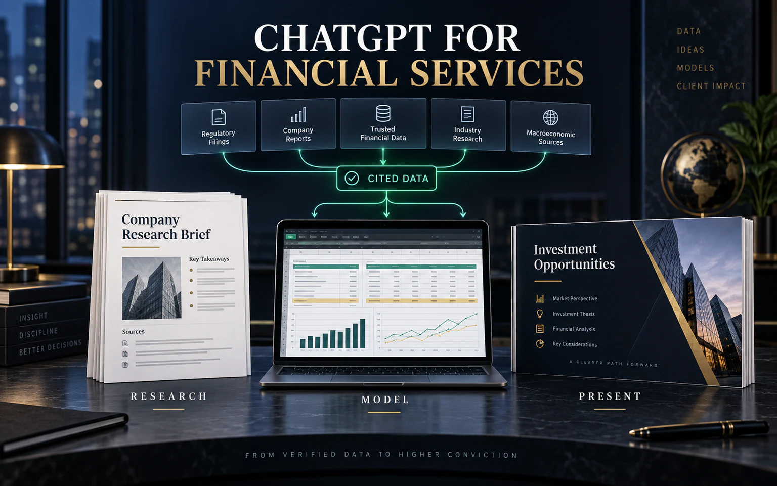 ChatGPT for Financial Services เปลี่ยนข้อมูลอ้างอิงเป็น research model และ client presentation