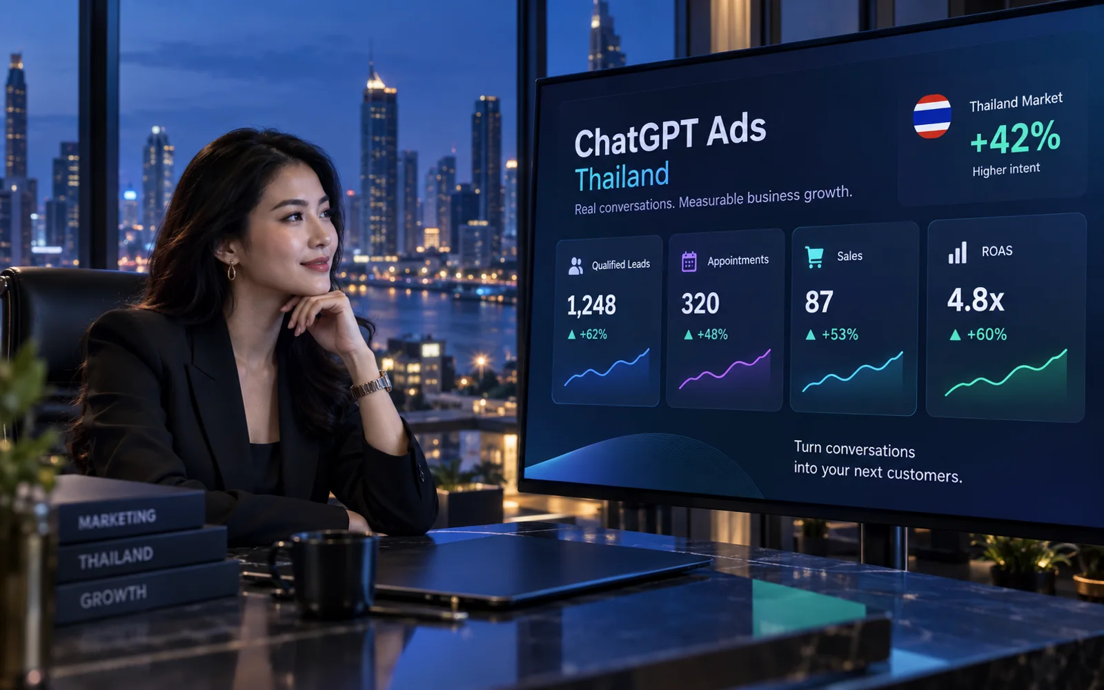 บริการ ChatGPT Ads Thailand ที่วัด Qualified Leads นัดหมาย ยอดขาย และ ROAS