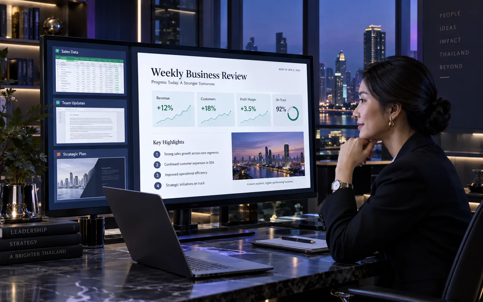 ผู้บริหารรวมข้อมูลจาก Sheets Docs และ Slides เป็น Weekly Business Review