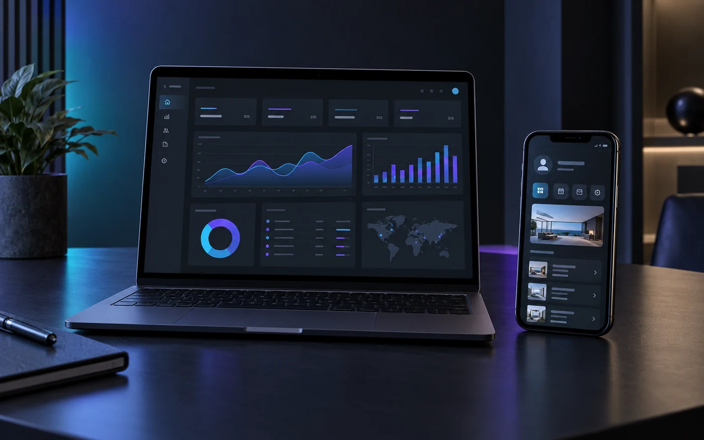 A production-ready business web application displayed across desktop and mobile