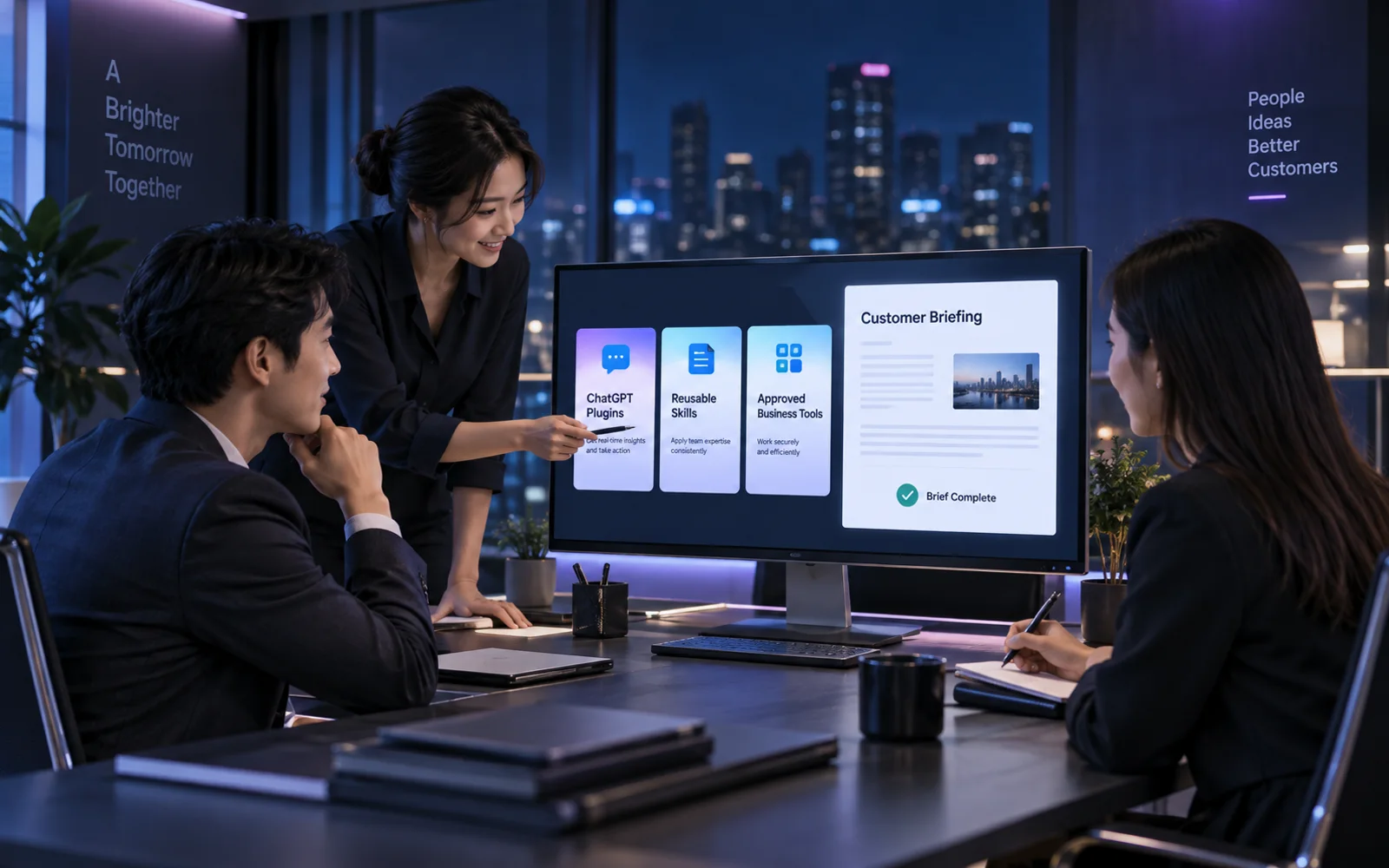 ทีมใช้ Plugins Skills และเครื่องมือที่อนุมัติเพื่อสร้าง Customer Brief